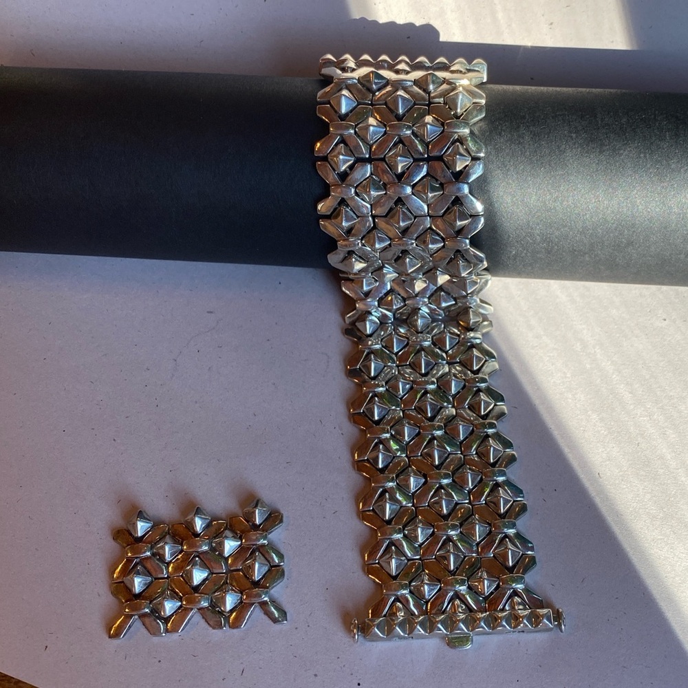 Rare 925 STEPHEN WEBSTER Vintage Solid Sterling Silver Woven Mesh Bracelet Cuff - Picture 5 of 9